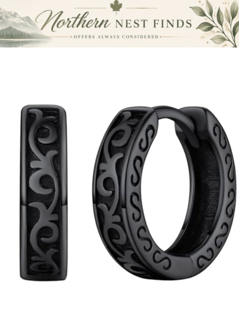 Norse Viking Runes Hoop Earrings Hypoallergenic Stainless Steel Huggie Hoops Men